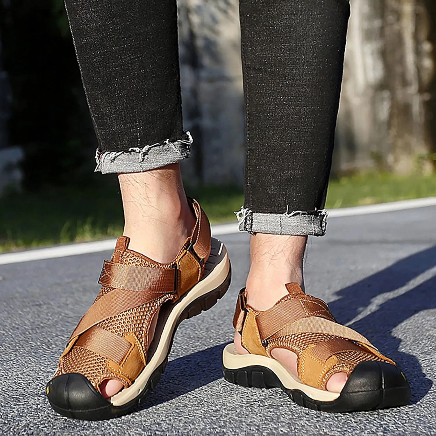 2023 New Andals Men's Breathable Sports Outdoor Beach Shoes Slip Hollow Cowhide Men's Shoes Thong Sandals for Men Wide Men's