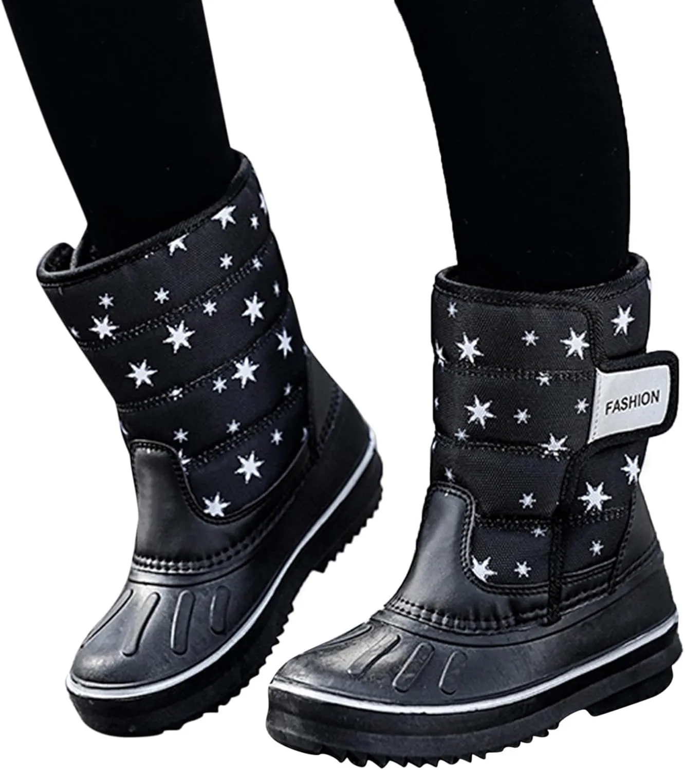 2024 Winter Fashion Snow Boots for Kids Star Print Waterroof Cozy Warm Outdoor Faux  Lined Insulated Shoes