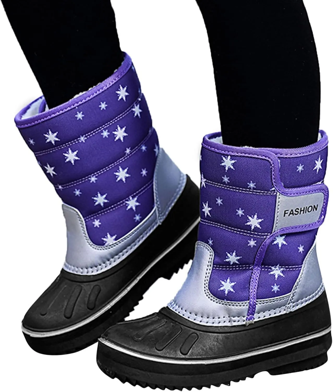 2024 Winter Fashion Snow Boots for Kids Star Print Waterroof Cozy Warm Outdoor Faux  Lined Insulated Shoes