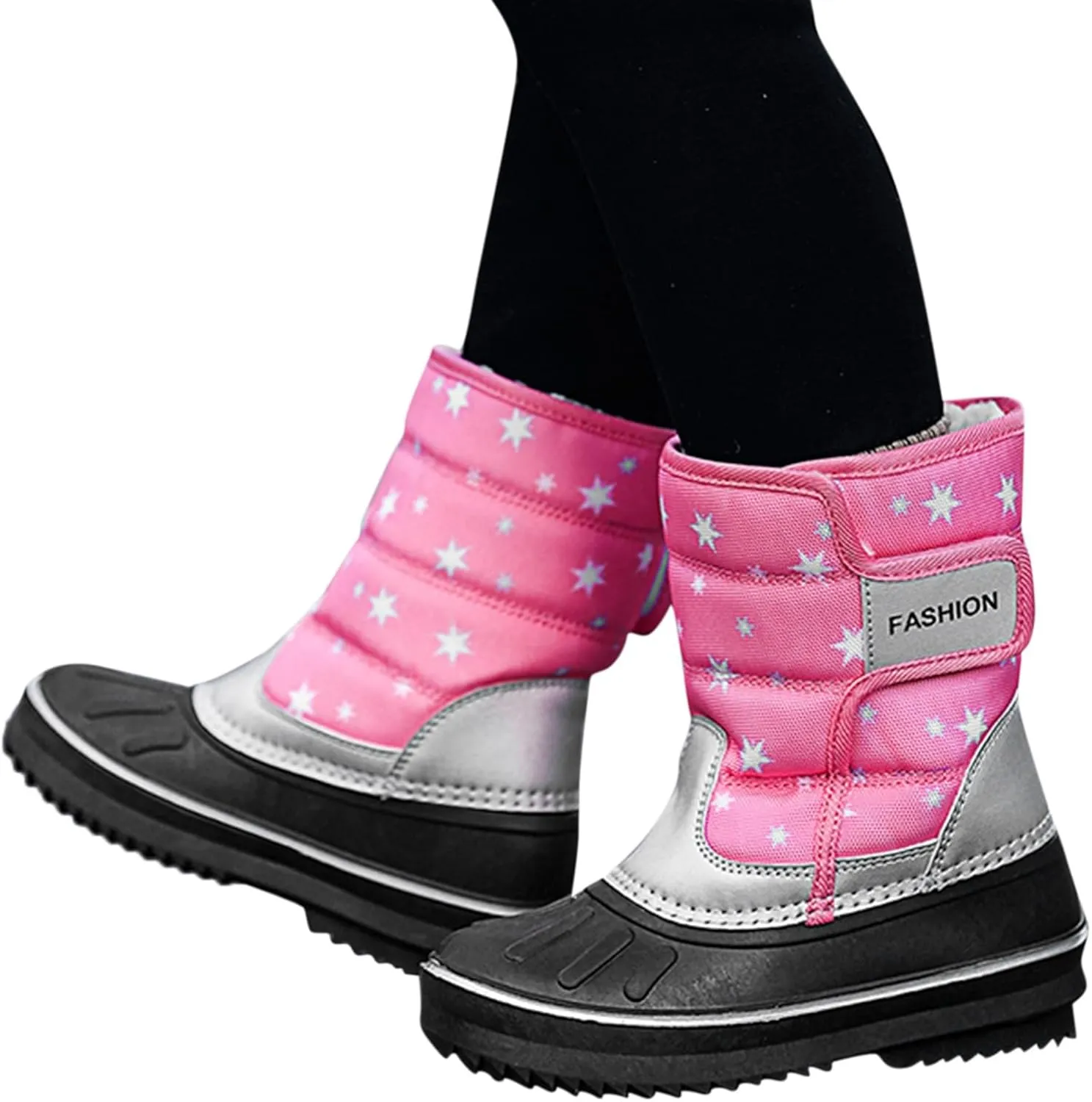 2024 Winter Fashion Snow Boots for Kids Star Print Waterroof Cozy Warm Outdoor Faux  Lined Insulated Shoes