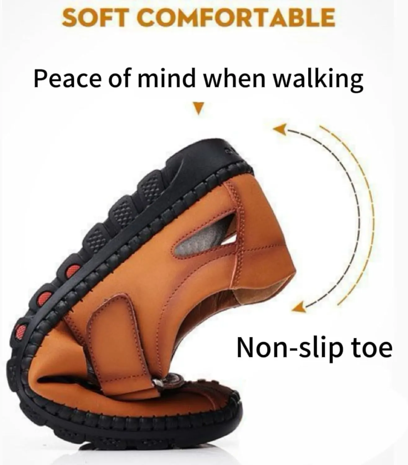 2025 Men's Stylish Causal Leather Hollow Sandals, Outdoor Closed Toe Beach Shoes, Comfort Anti-Slip Sport Sandals