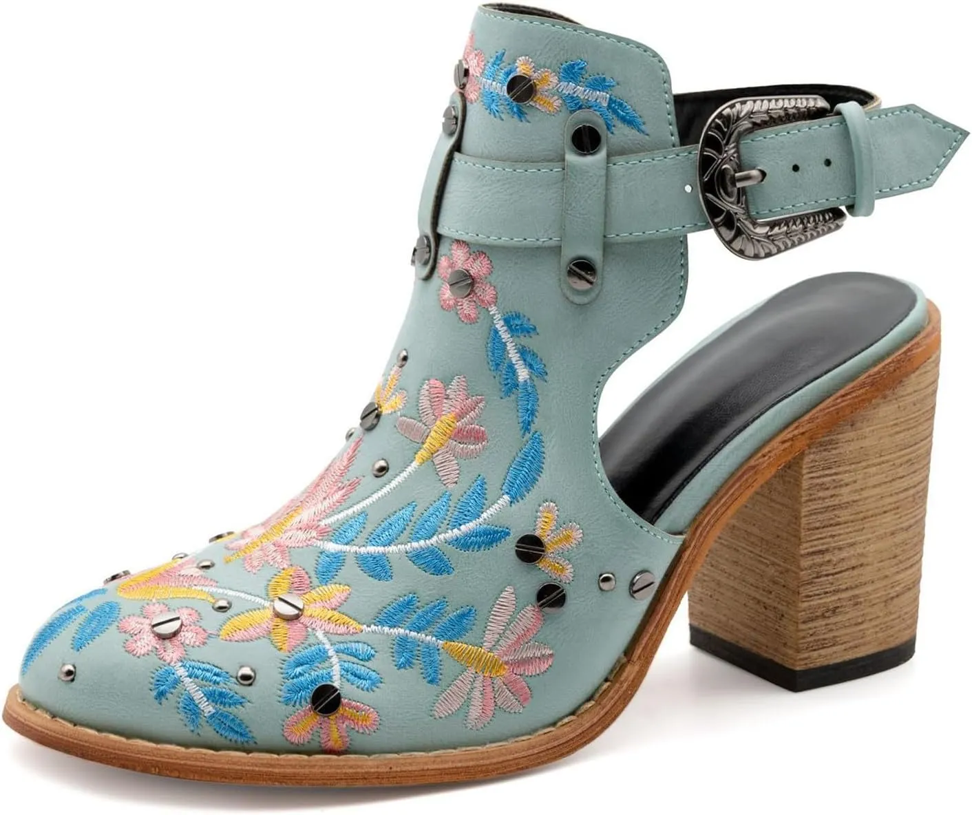 2025 New Europe And The United States Foreign Trade Embroidery Retro High Heeled Indoor Sandals for Women Comfortable