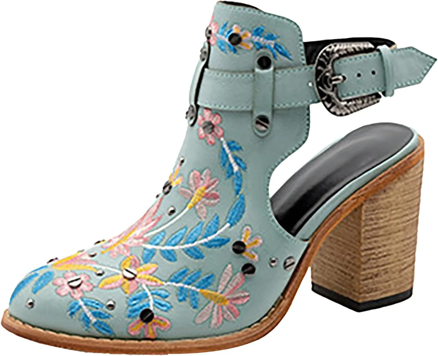 2025 New Europe And The United States Foreign Trade Embroidery Retro High Heeled Indoor Sandals for Women Comfortable