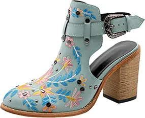 2025 New Europe And The United States Foreign Trade Embroidery Retro High Heeled Indoor Sandals for Women Comfortable