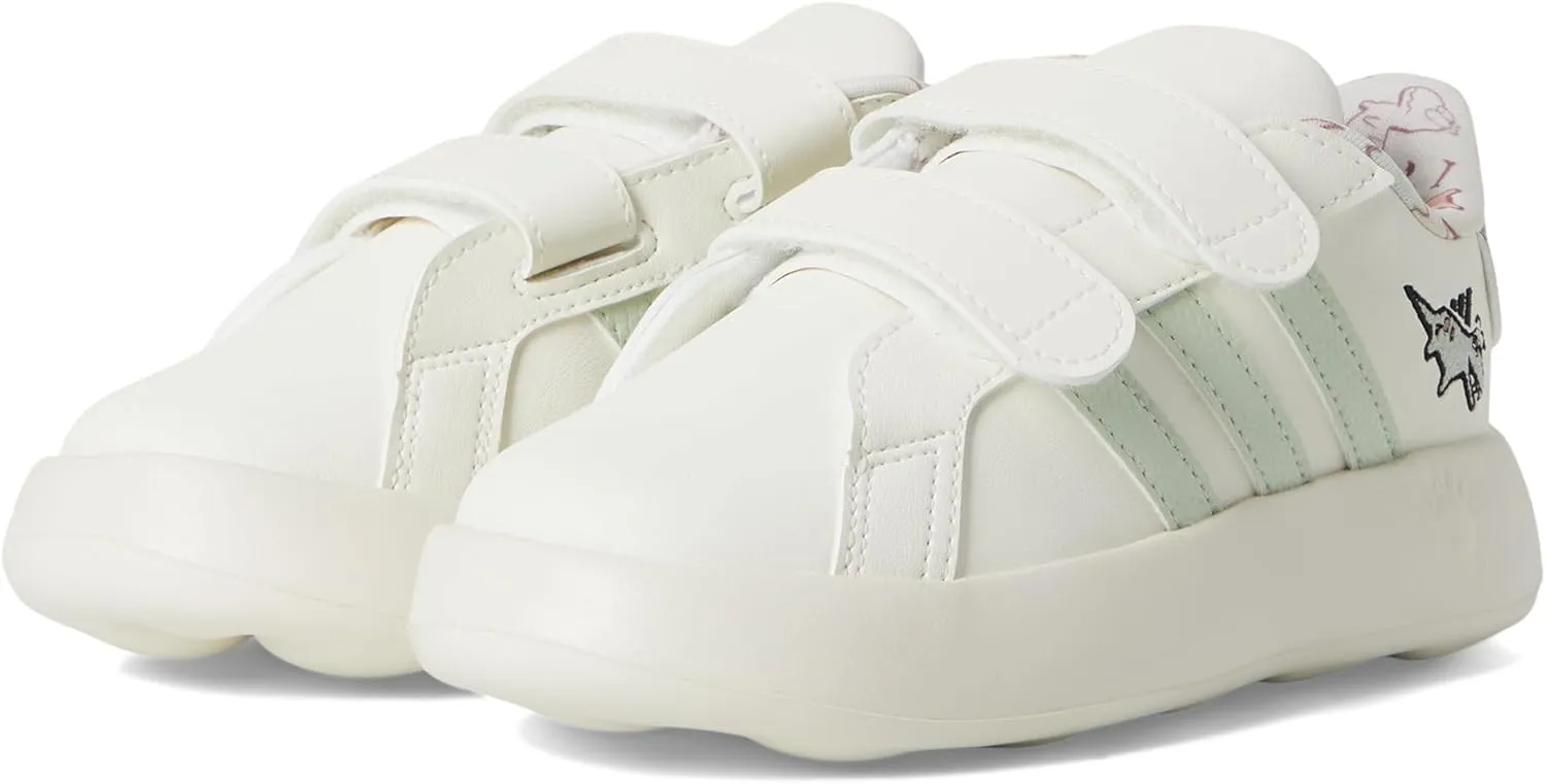 adidas Unisex Kid Grand Court Dino Sportswear Shoes (Toddler) Off-White/Linen Green/Silver Green, 9 Toddler Medium