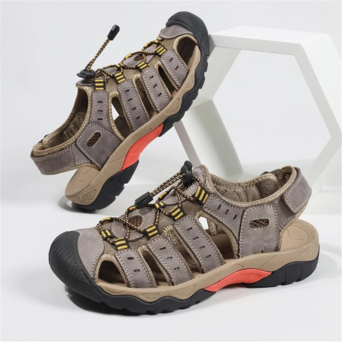 ailishabroy Mens Sandals Leather Hiking Slides Sport Slippers Fisherman Beach Shoes Closed Toe