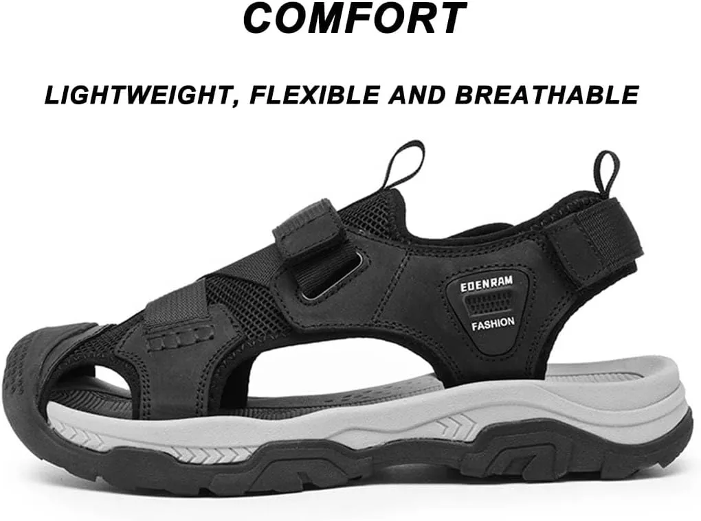 ailishabroy Mens Sandals Leather Hiking Slides Sport Slippers Fisherman Beach Shoes Closed Toe
