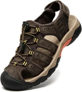 ailishabroy Mens Sandals Leather Hiking Slides Sport Slippers Fisherman Beach Shoes Closed Toe