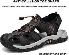 ailishabroy Mens Sandals Leather Hiking Slides Sport Slippers Fisherman Beach Shoes Closed Toe