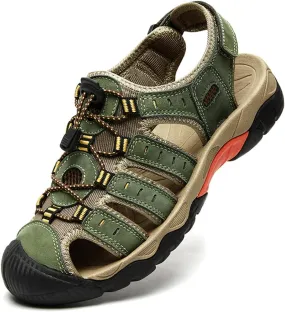 ailishabroy Mens Sandals Leather Hiking Slides Sport Slippers Fisherman Beach Shoes Closed Toe