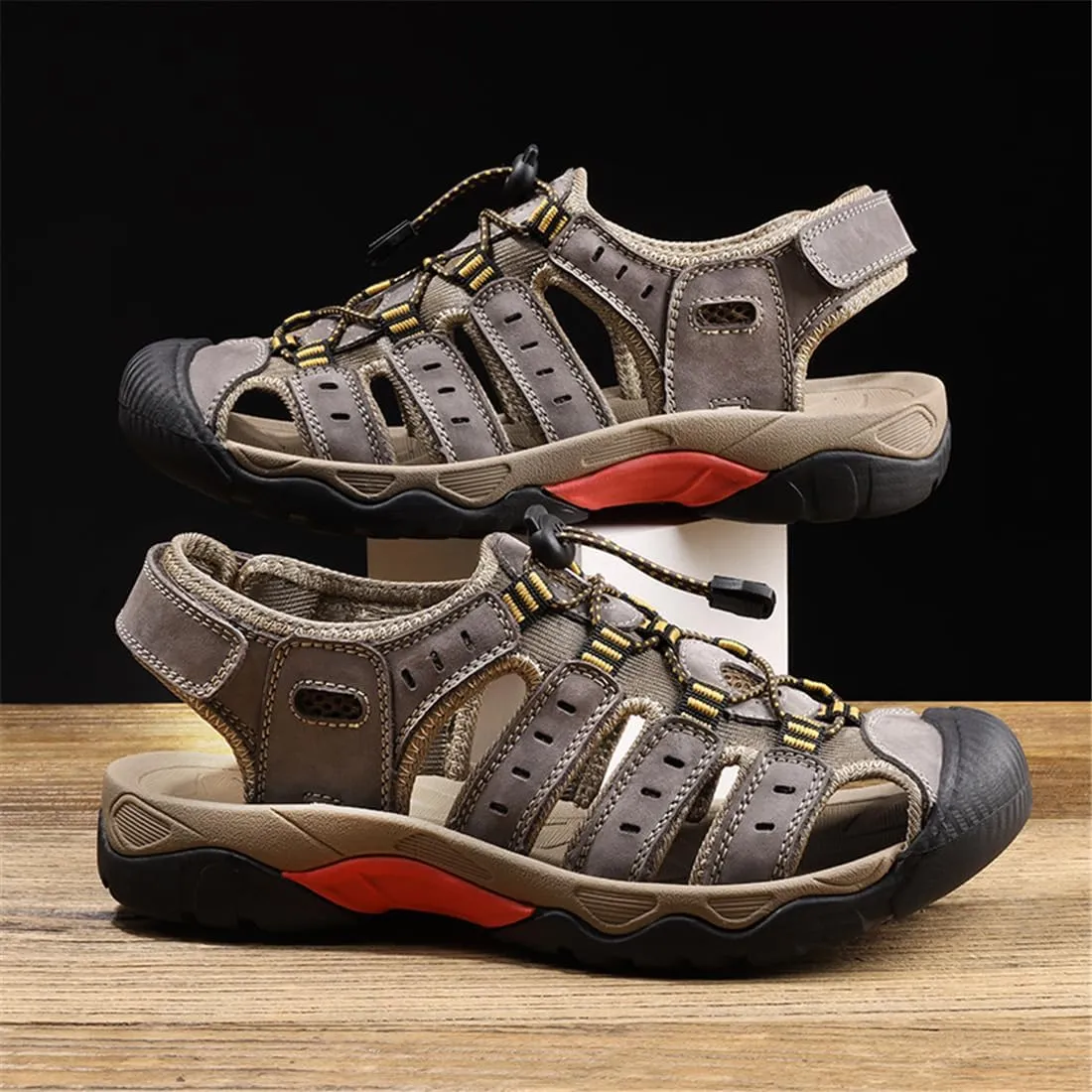 ailishabroy Mens Sandals Leather Hiking Slides Sport Slippers Fisherman Beach Shoes Closed Toe