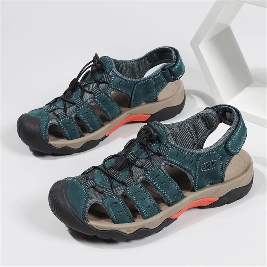 ailishabroy Mens Sandals Leather Hiking Slides Sport Slippers Fisherman Beach Shoes Closed Toe