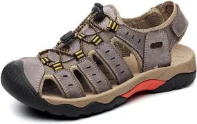 ailishabroy Mens Sandals Leather Hiking Slides Sport Slippers Fisherman Beach Shoes Closed Toe