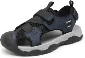 ailishabroy Mens Sandals Leather Hiking Slides Sport Slippers Fisherman Beach Shoes Closed Toe
