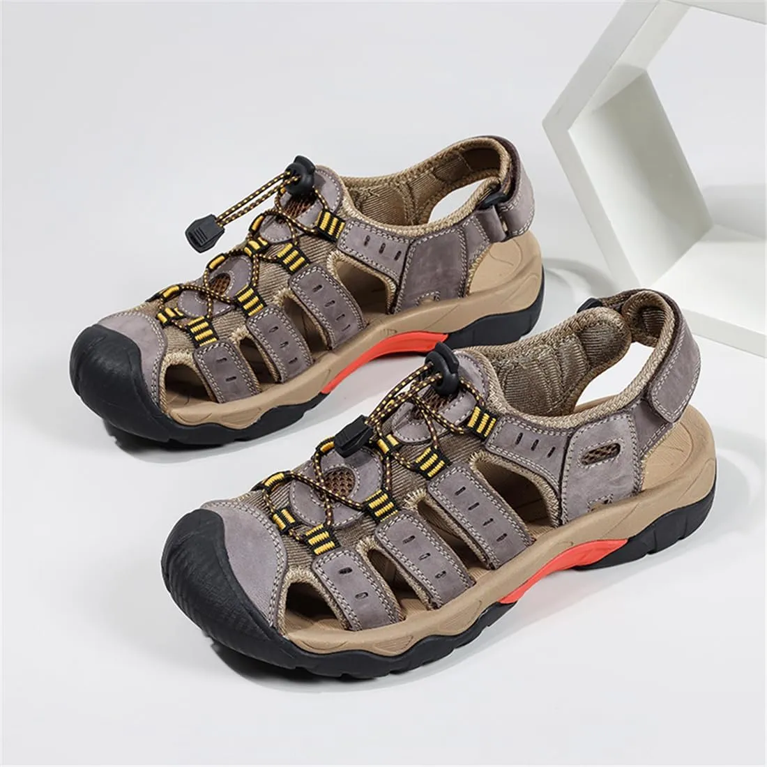 ailishabroy Mens Sandals Leather Hiking Slides Sport Slippers Fisherman Beach Shoes Closed Toe