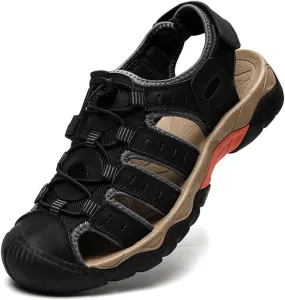 ailishabroy Mens Sandals Leather Hiking Slides Sport Slippers Fisherman Beach Shoes Closed Toe