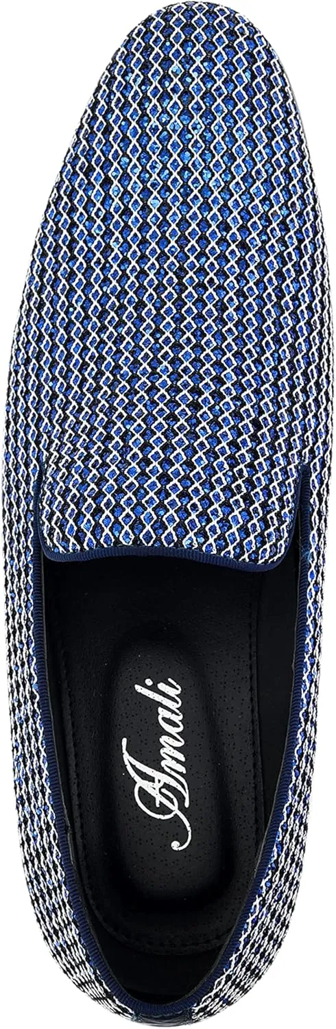 Amali Devy, Men's Dress Loafers, Slip-On Tuxedo Shoes for Men, Velvet Embellished Loafer Slippers