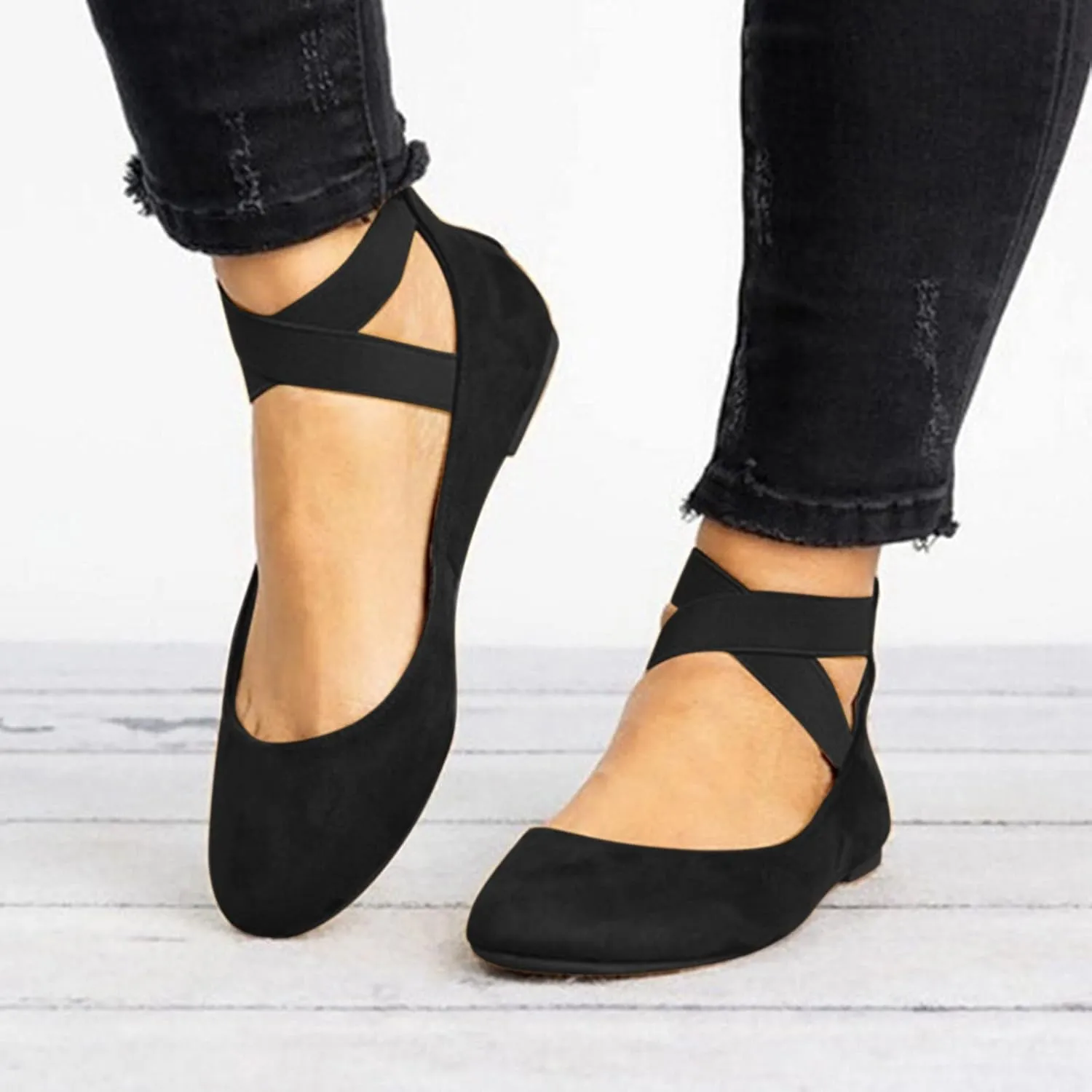 AMDBEL Flats Shoes Women Dressy Comfortable Women's Ballet Flats Slip-On Square Toe Dress Shoes with Elastic Ankle Straps