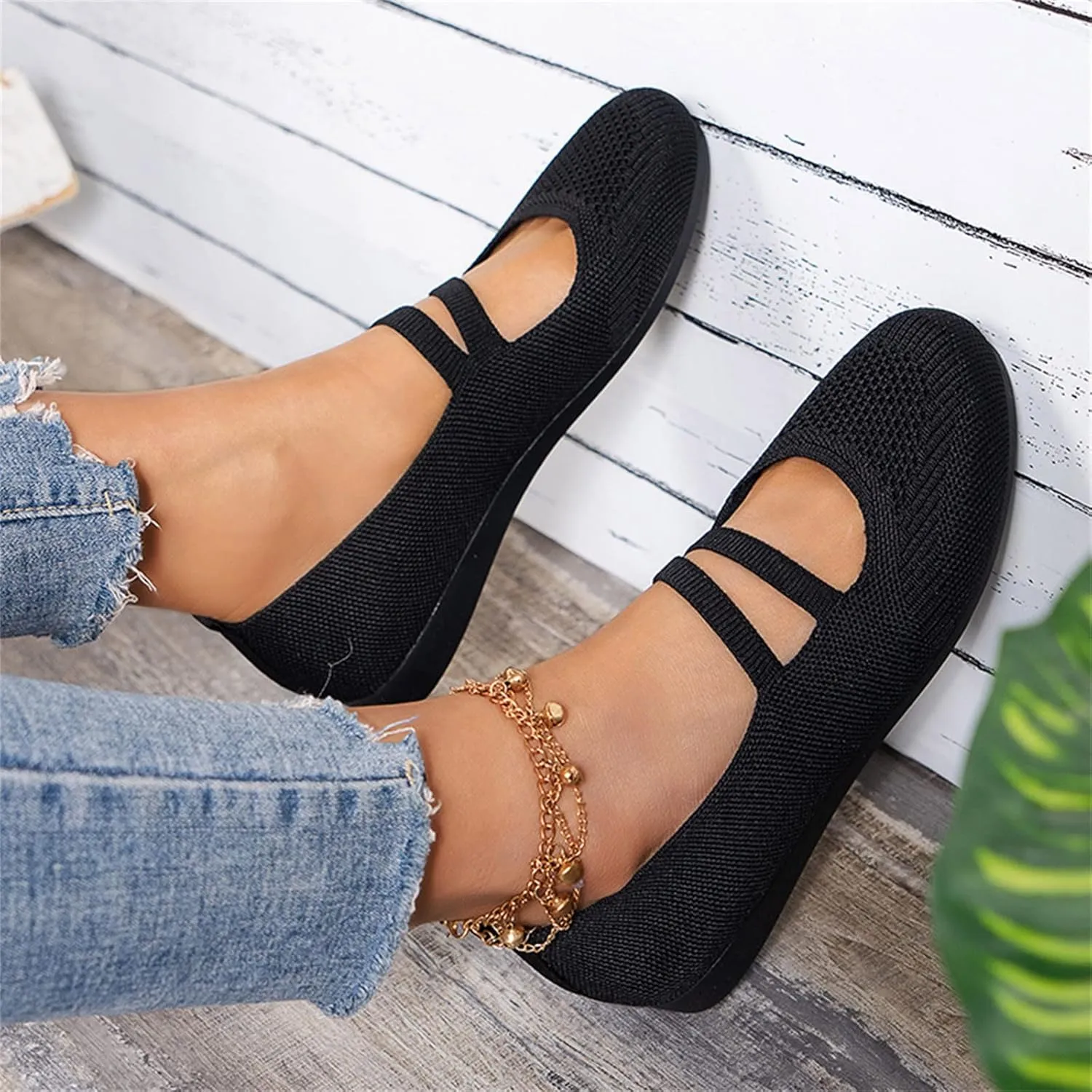 AMDBEL Flats Shoes Women Dressy Comfortable Women's Ballet Flats Slip-On Square Toe Dress Shoes with Elastic Ankle Straps