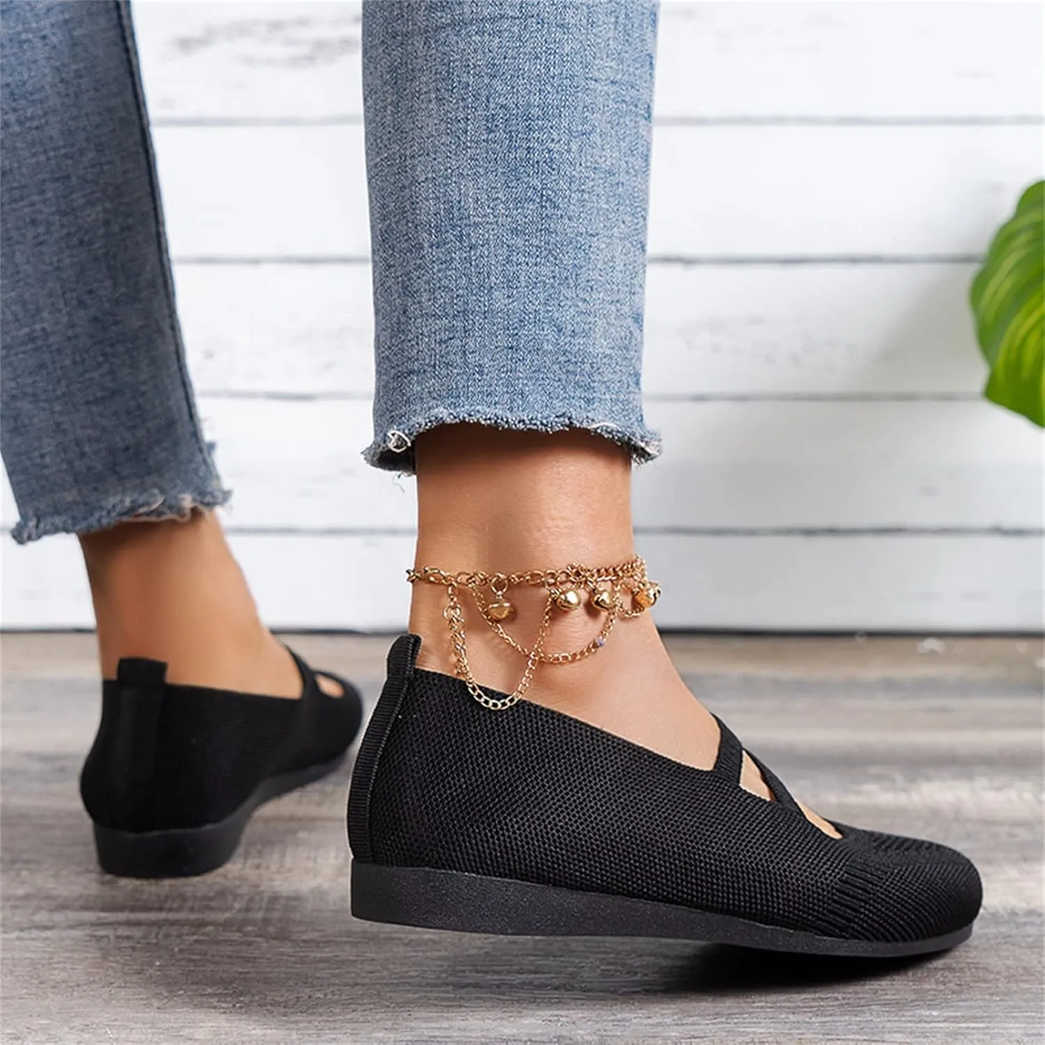 AMDBEL Flats Shoes Women Dressy Comfortable Women's Ballet Flats Slip-On Square Toe Dress Shoes with Elastic Ankle Straps