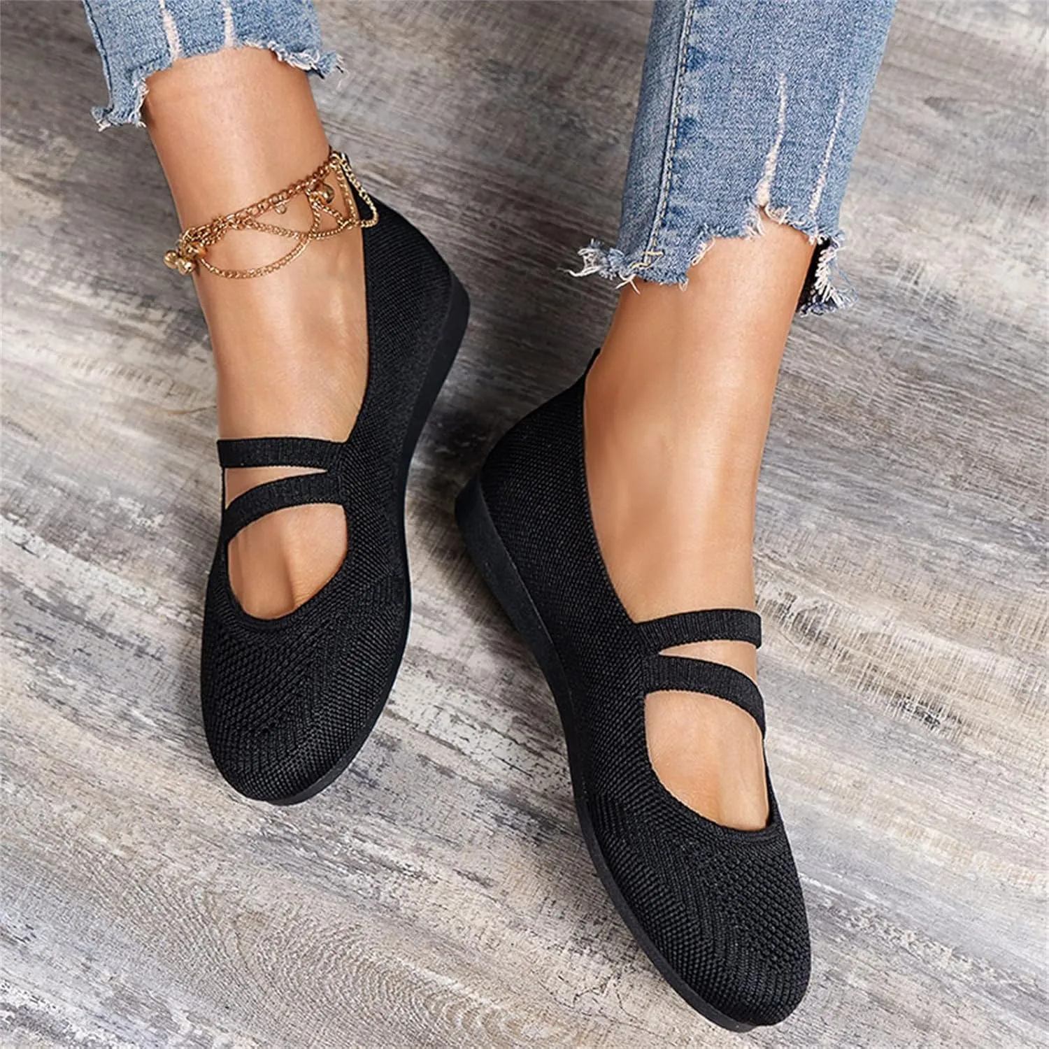 AMDBEL Flats Shoes Women Dressy Comfortable Women's Ballet Flats Slip-On Square Toe Dress Shoes with Elastic Ankle Straps