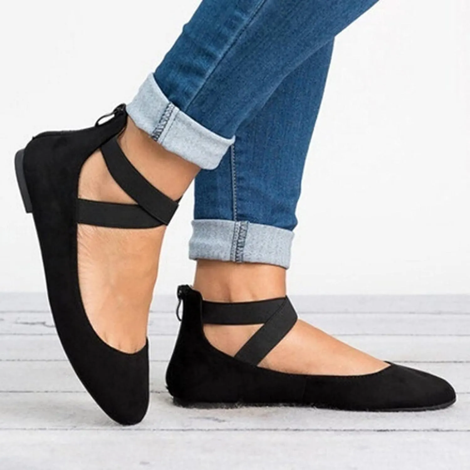 AMDBEL Flats Shoes Women Dressy Comfortable Women's Ballet Flats Slip-On Square Toe Dress Shoes with Elastic Ankle Straps
