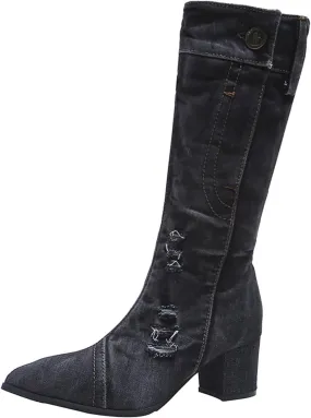 AMDBEL Mid Calf Boots for Women Chunky High Heel Fall Boots for Women 2024 Point Toe Dressy Knee High Boots Winter Shoes