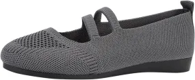 AMDBEL Women's Ballet Flats Shoes Comfortable Walking Shoe, Women's Breathable Crochet Knit Mesh Round Toe Slip On Casual Ballet Flats Dress Shoes Double Strap Low Wedge Shoes Lightweight #04