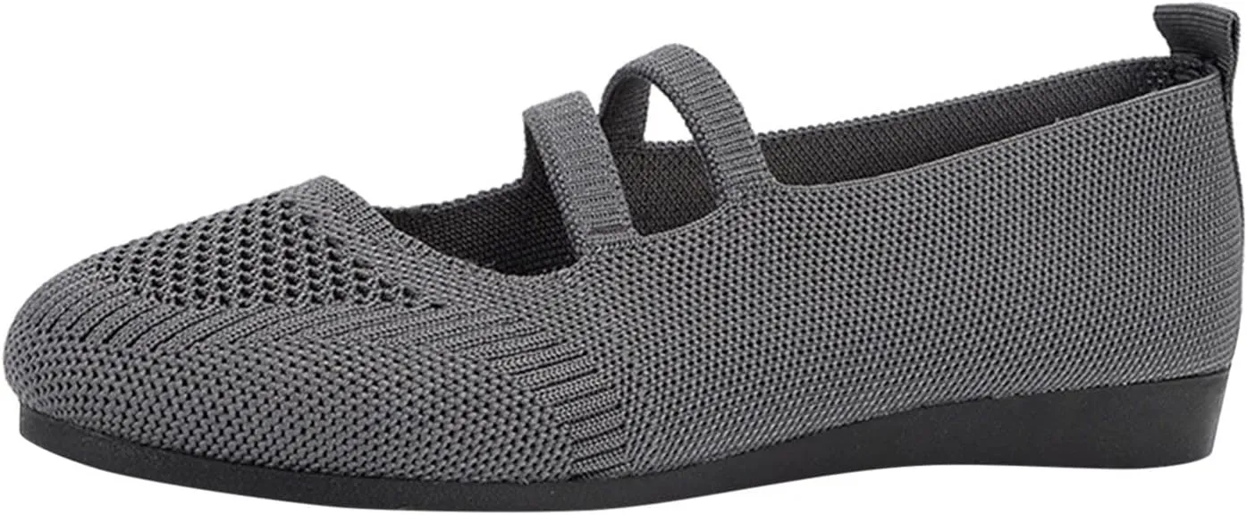 AMDBEL Women's Ballet Flats Shoes Comfortable Walking Shoe, Women's Breathable Crochet Knit Mesh Round Toe Slip On Casual Ballet Flats Dress Shoes Double Strap Low Wedge Shoes Lightweight #04