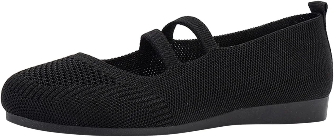 AMDBEL Women's Ballet Flats Shoes Walking Shoes Breathable Crochet Knit Mesh Round Toe Slip On Casual Ballet Flats Dress Shoes Double Strap Low Wedge Shoes, Ballet Flats Shoes for Women with Strap