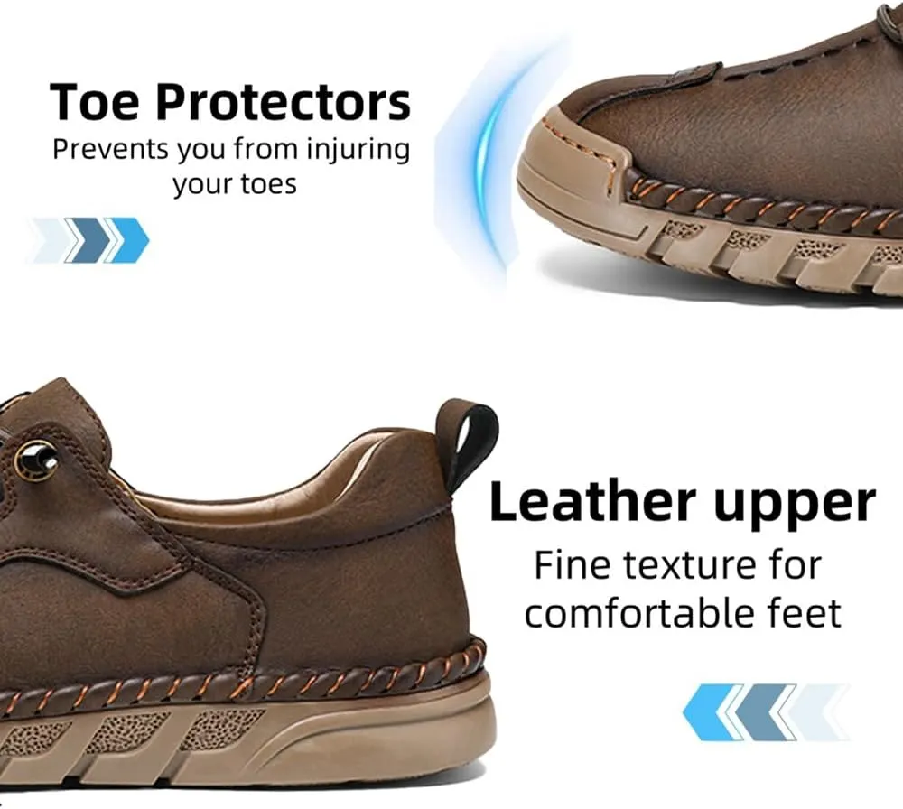 Asifn Mens Casual Leather Shoes Comfortable Soft Lightweight Breathable Handmade Slip On Lace-Up Walking Driving Shoes
