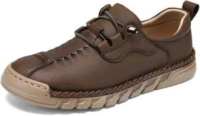 Asifn Mens Casual Leather Shoes Comfortable Soft Lightweight Breathable Handmade Slip On Lace-Up Walking Driving Shoes