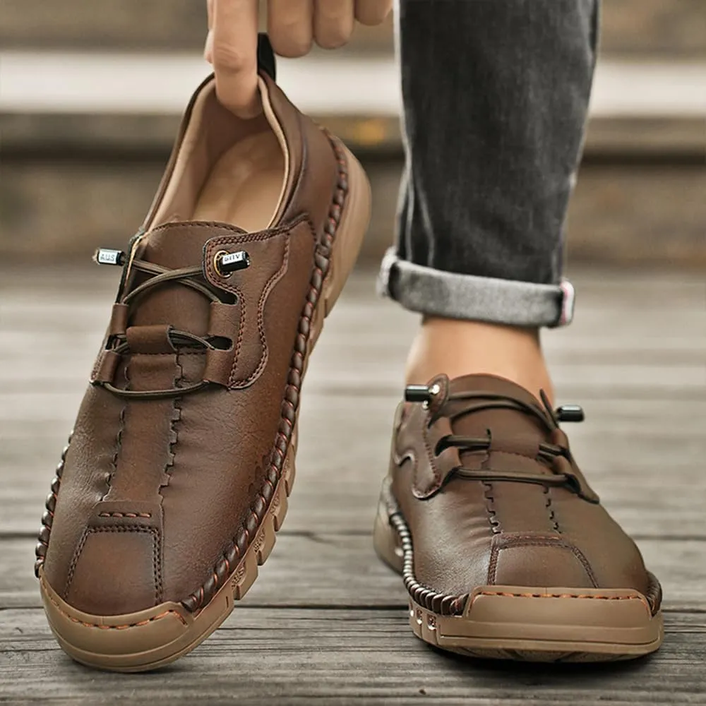 Asifn Mens Casual Leather Shoes Comfortable Soft Lightweight Breathable Handmade Slip On Lace-Up Walking Driving Shoes