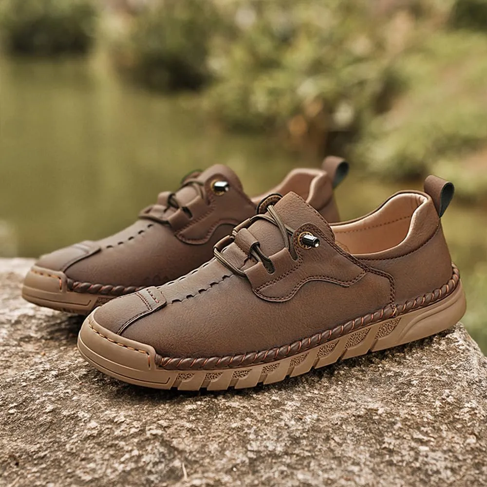 Asifn Mens Casual Leather Shoes Comfortable Soft Lightweight Breathable Handmade Slip On Lace-Up Walking Driving Shoes