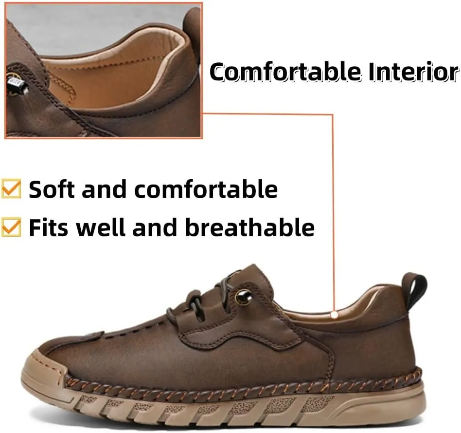 Asifn Mens Casual Leather Shoes Comfortable Soft Lightweight Breathable Handmade Slip On Lace-Up Walking Driving Shoes
