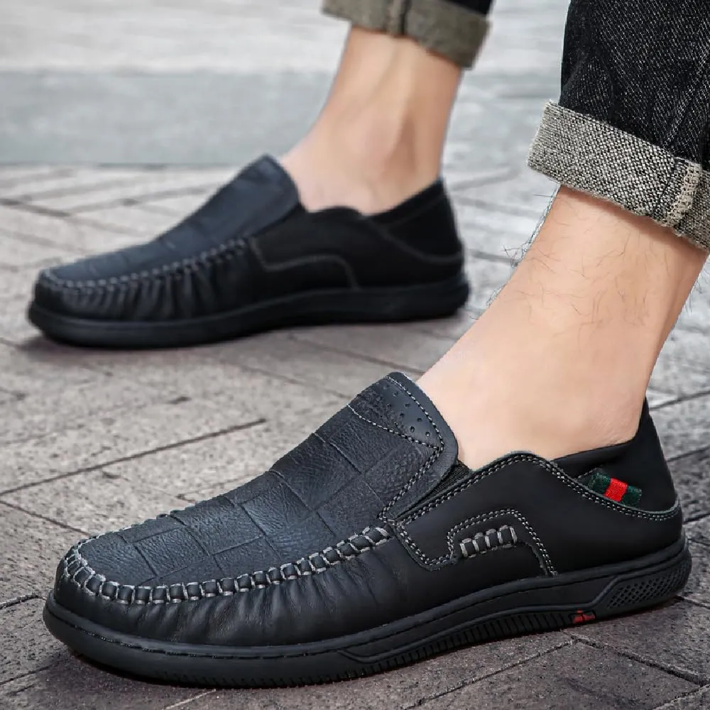 Asifn Mens Casual Loafers Leather Comfortable Business Shoes Lightweight Breathable Work Non-Slip Driving