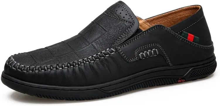 Asifn Mens Casual Loafers Leather Comfortable Business Shoes Lightweight Breathable Work Non-Slip Driving