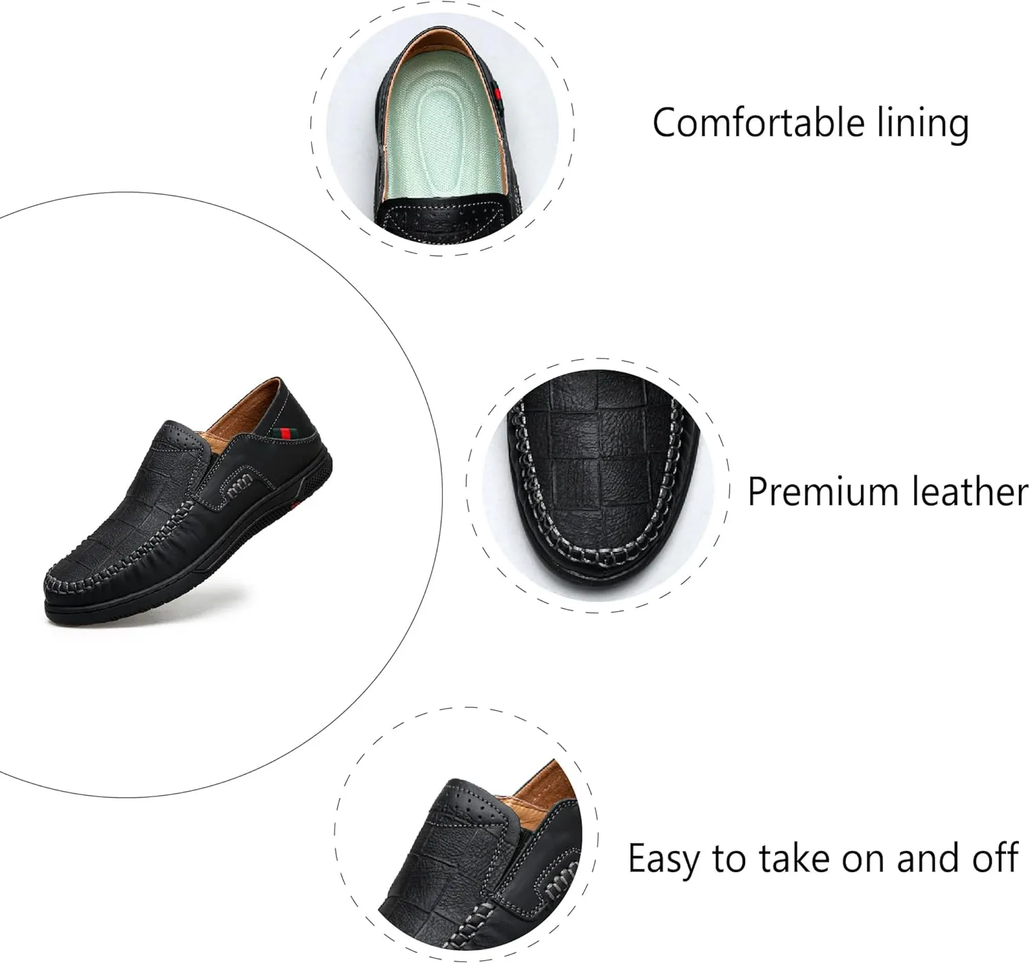 Asifn Mens Casual Loafers Leather Comfortable Business Shoes Lightweight Breathable Work Non-Slip Driving