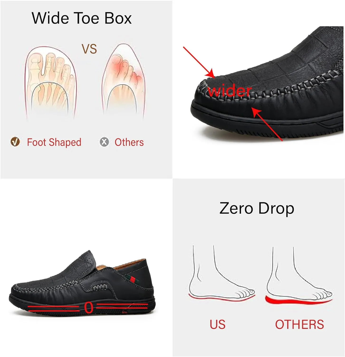 Asifn Mens Casual Loafers Leather Comfortable Business Shoes Lightweight Breathable Work Non-Slip Driving