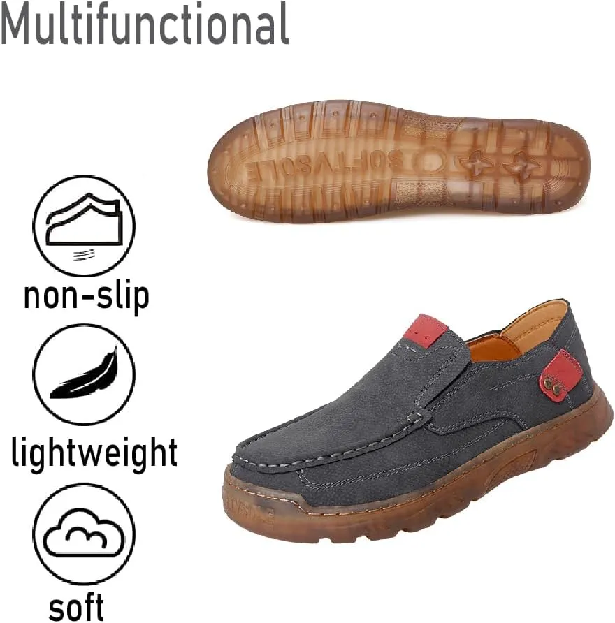 Asifn Mens Casual Non-Slip Loafers Outdoor Lightweight Walking Shoes Leather Comfortable Work Shoes Driving Shoes