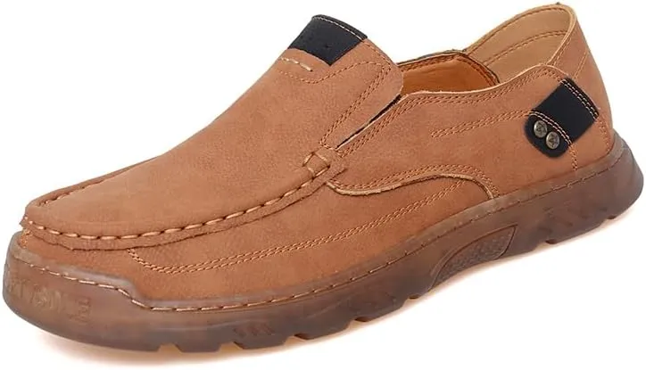 Asifn Mens Casual Non-Slip Loafers Outdoor Lightweight Walking Shoes Leather Comfortable Work Shoes Driving Shoes