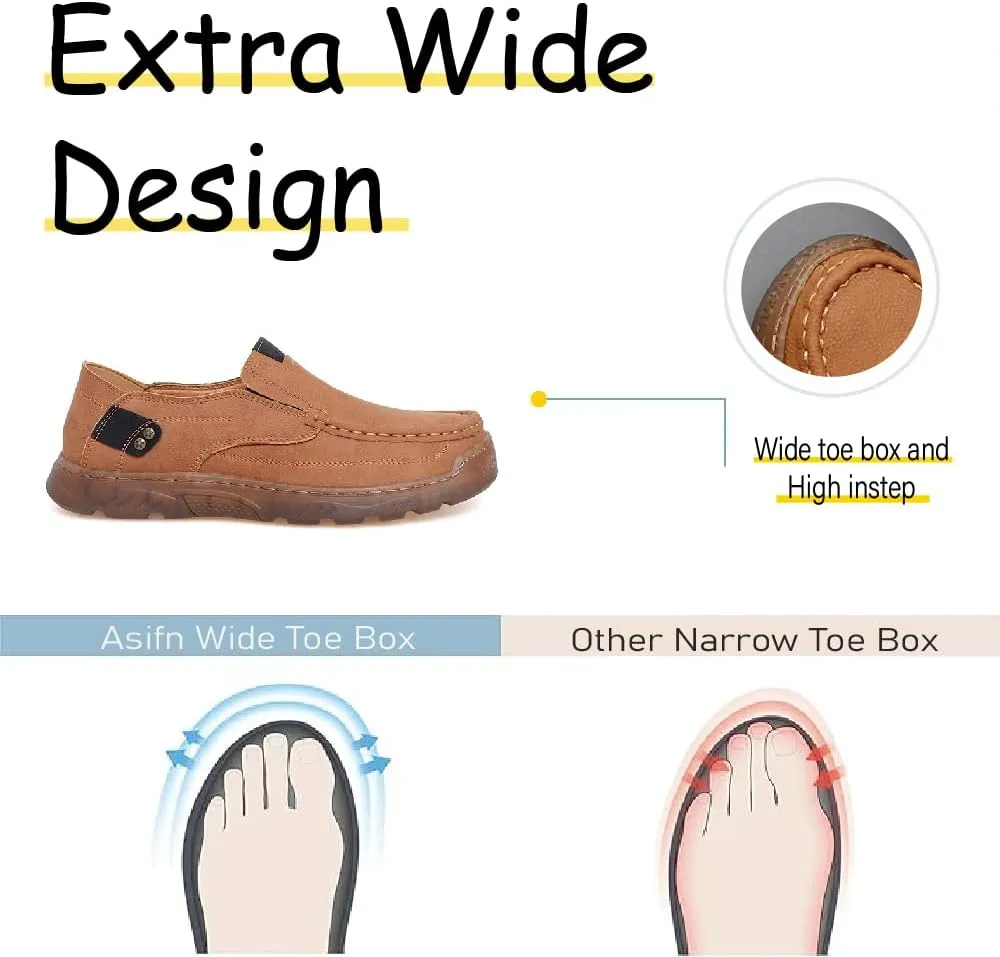 Asifn Mens Casual Non-Slip Loafers Outdoor Lightweight Walking Shoes Leather Comfortable Work Shoes Driving Shoes