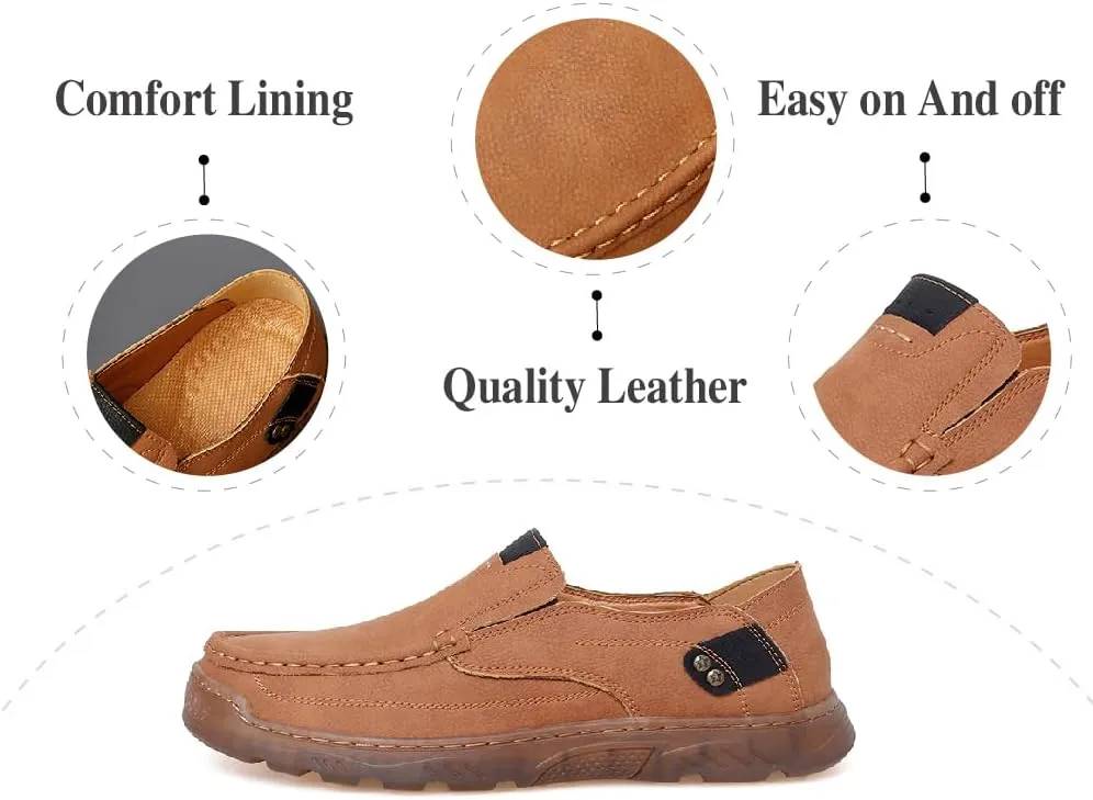 Asifn Mens Casual Non-Slip Loafers Outdoor Lightweight Walking Shoes Leather Comfortable Work Shoes Driving Shoes