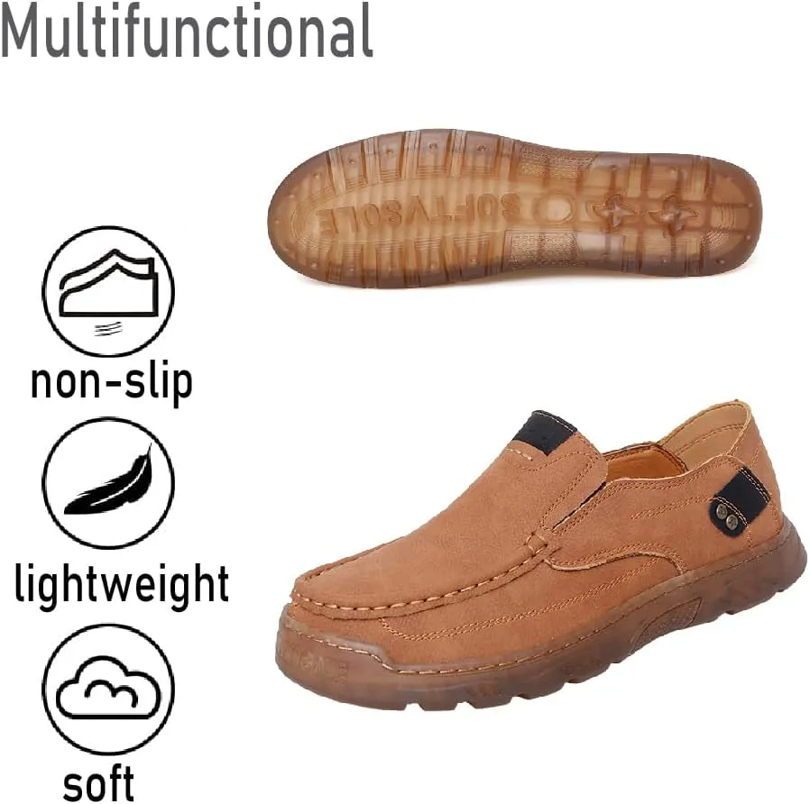 Asifn Mens Casual Non-Slip Loafers Outdoor Lightweight Walking Shoes Leather Comfortable Work Shoes Driving Shoes
