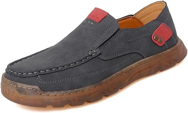 Asifn Mens Casual Non-Slip Loafers Outdoor Lightweight Walking Shoes Leather Comfortable Work Shoes Driving Shoes