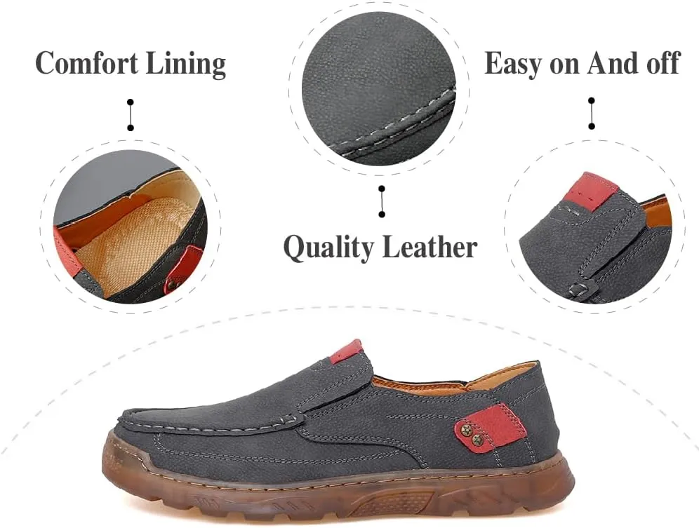 Asifn Mens Casual Non-Slip Loafers Outdoor Lightweight Walking Shoes Leather Comfortable Work Shoes Driving Shoes