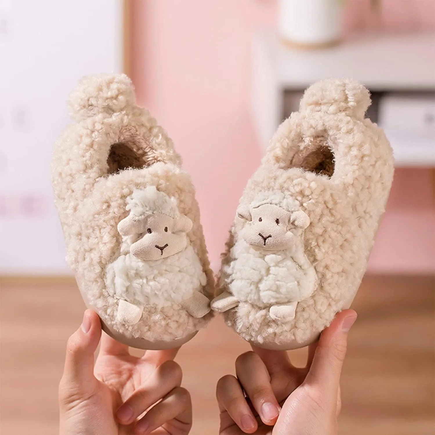 Autumn And Winter Cute Boys And Girls Slippers Flat Bottom Soft Comfortable Warm Cartoon Sheep Foam House
