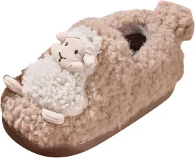 Autumn And Winter Cute Boys And Girls Slippers Flat Bottom Soft Comfortable Warm Cartoon Sheep Foam House