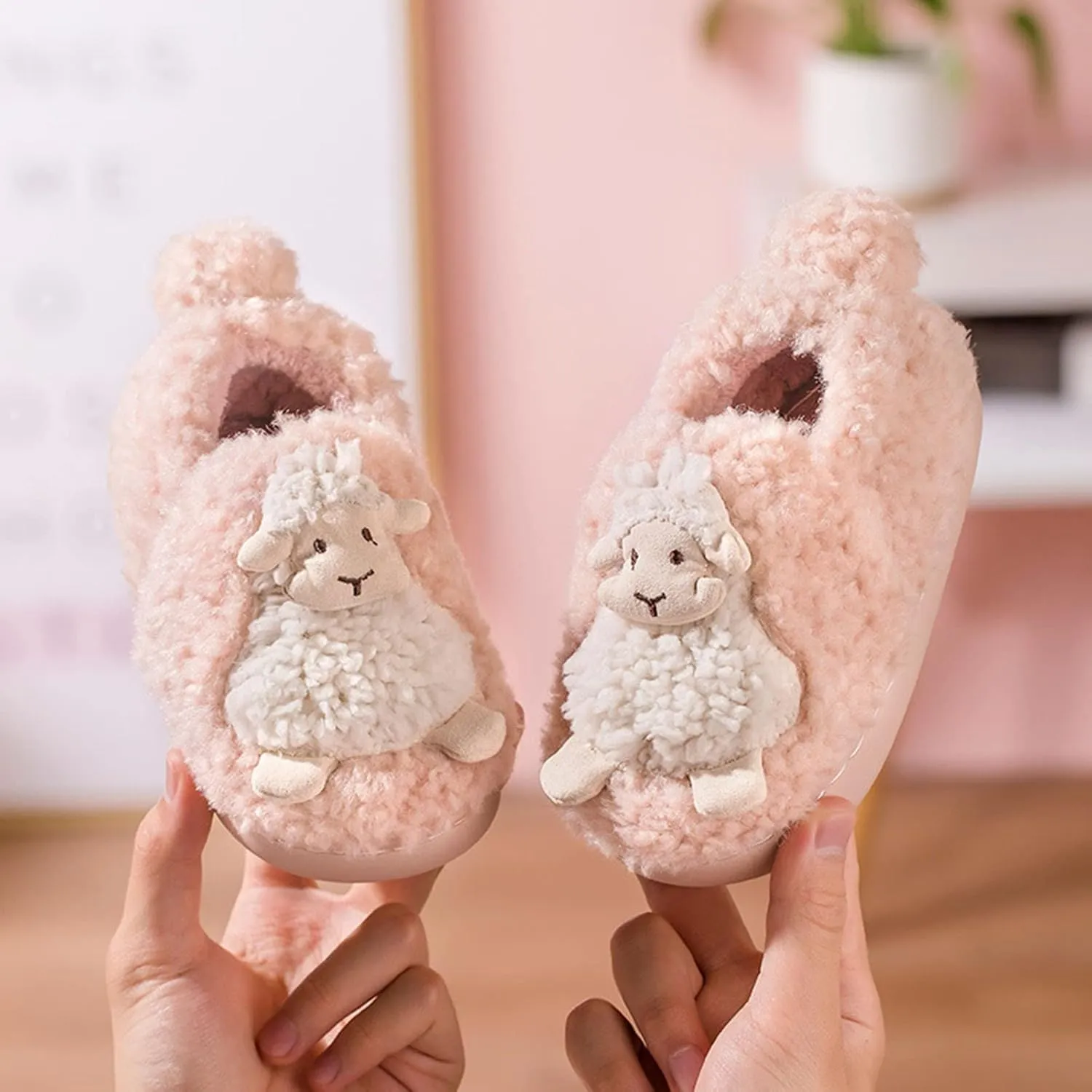 Autumn And Winter Cute Boys And Girls Slippers Flat Bottom Soft Comfortable Warm Cartoon Sheep Foam House