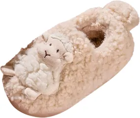 Autumn And Winter Cute Boys And Girls Slippers Flat Bottom Soft Comfortable Warm Cartoon Sheep Foam House